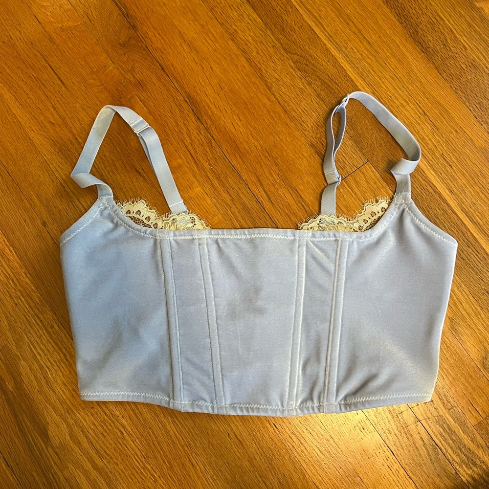 SKIMS Light Blue Velvet and Lace Corset